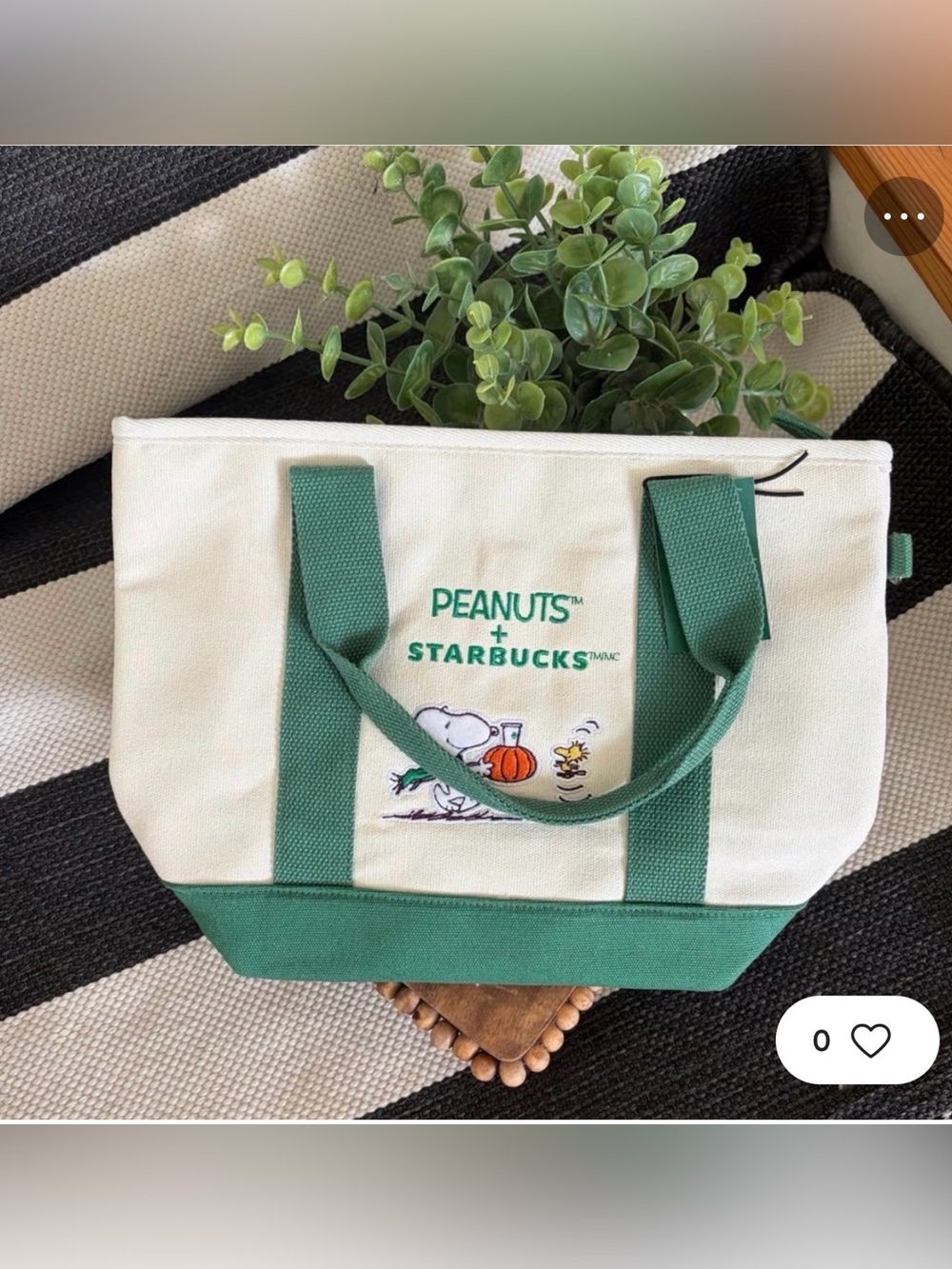 Peanuts x Starbucks Green & White Canvas Tote Bag